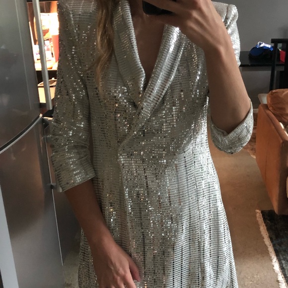 Silver Sequin Blazer Dress - Picture 3 of 8